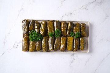 Dish of stuffed grape leaves