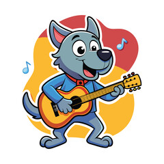 vector sticker of a cartoon dog playing guitar