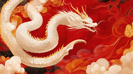 Obraz premium The snake soaring through the clouds and mist, traditional Chinese culture, Chinese New Year
