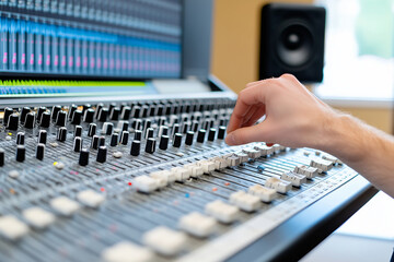 Adjusting sound levels for a captivating podcast episode in a studio setting