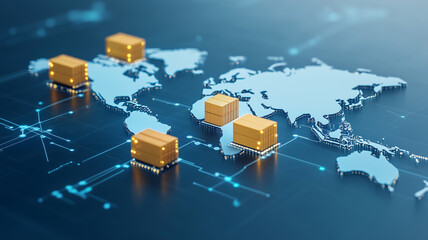 Digital map showcasing global logistics and cargo trade