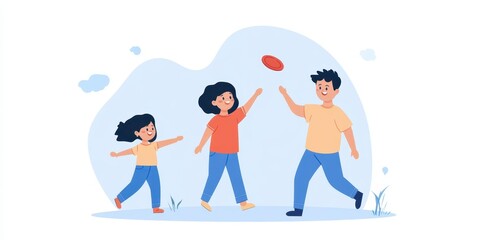 Obraz premium Happy family playing frisbee together in a park.