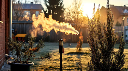 Close-up of a frosty breath on a cold winter morning, crisp and chilly air, expressive brushstrokes capturing the visible breath in the cool air 