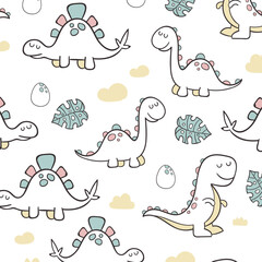 Cute dinosaur pattern - hand drawn childish dinosaur seamless pattern design © amna