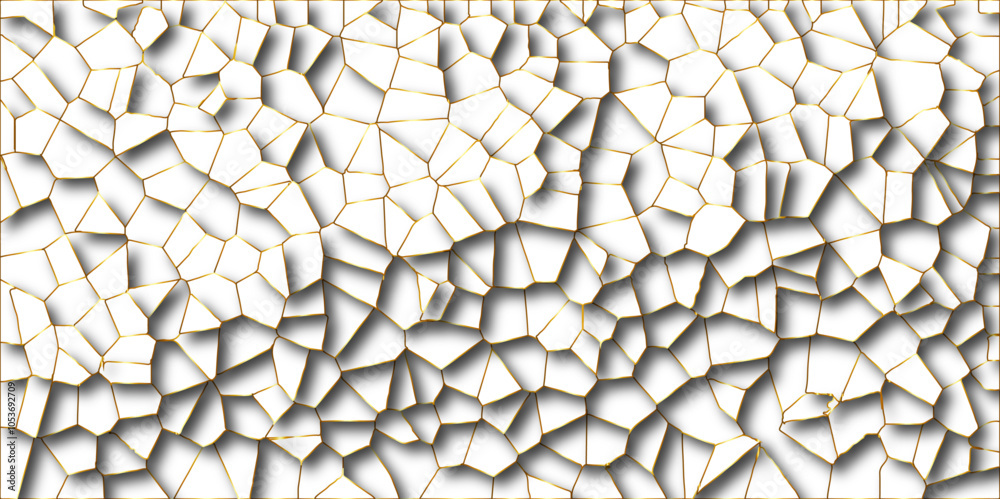 Aufkleber golden gradient lines stroke abstract white crystalized broken glass background. voronoi diagram bac
