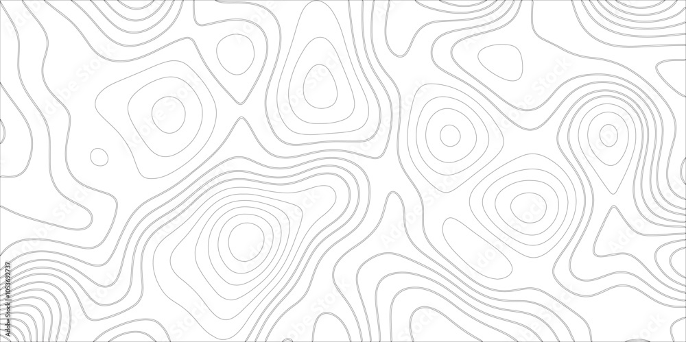 Poster Ocean topographic line map with curvy wave isolines vector illustration. Abstract topographic contours map background, Vector contour topographic map. Cartography texture abstract banner use.	
