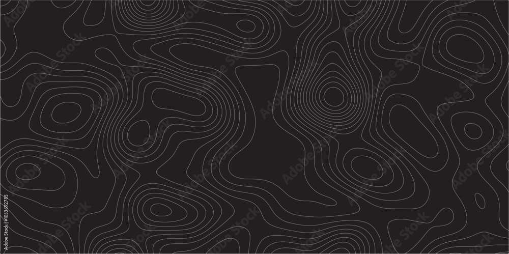 Poster Abstract white on black background Topographic line map pattern. Contour elevation topographic and textured Background Modern design with black background with topographic wavy patted.	
