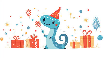 Naklejka premium Cute snake wearing Christmas hat, Chinese New Year
