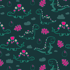 Cute dinosaur pattern - hand drawn childish dinosaur seamless pattern design