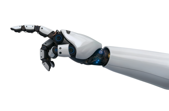 Futuristic Robotic Hand Pointing on Transparent Background