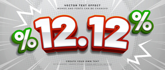 3D white and red text effect on abstract background, December sale 12.12 vector graphic style