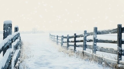 A detailed winter scene featuring a snow-covered wooden