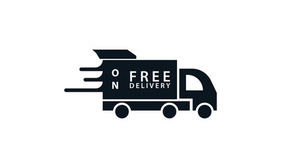 Free delivery van on white background vector illustration. Fast and free shipping delivery trucks