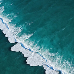 Aerial view beautiful of sea waves from drone. Stock image of blue color of ocean water, sea surface. Top view on turquoise waves, clear water surface texture.	