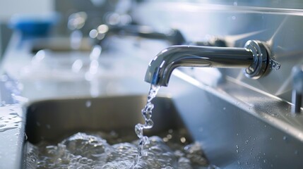 A view of the scrub sink with foot pedals for handsfree operation where surgeons and nurses perform thorough handwashing before entering the operating room.
