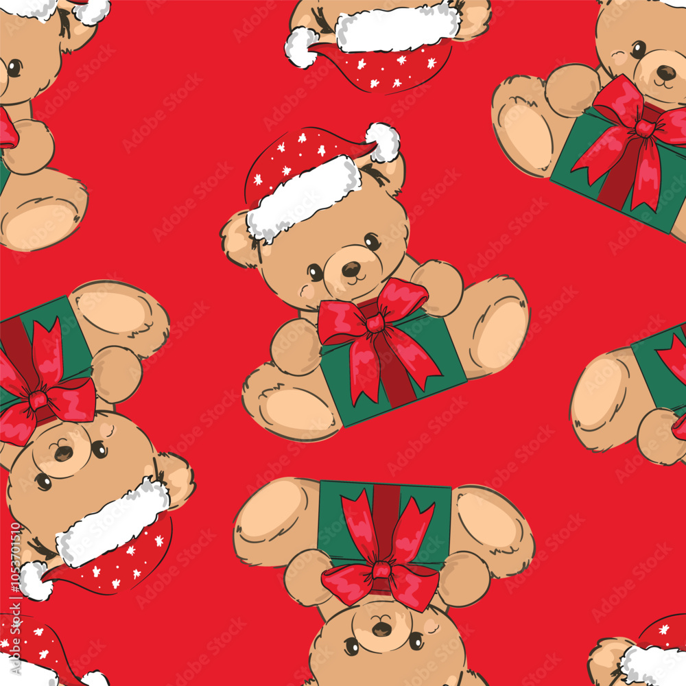 Poster christmas background seamless pattern teddy bear new year print design background vector textile for