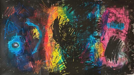 Obraz premium Abstract Painting with Vibrant Colors and Black Background