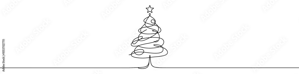 Sticker continuous linear drawing of christmas tree. one line drawing christmas tree. christmas tree in one 