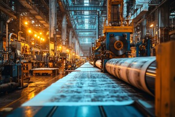 Fototapeta premium Industrial Machinery and Conveyor Belt in a Factory Setting