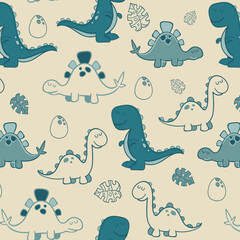 Cute dinosaur pattern - hand drawn childish dinosaur seamless pattern design © amna