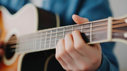 Obraz premium Teenage Musician Practicing Guitar at Home Honing Musical Skills and Talent Through Dedicated Practice in a Relaxed Focused Environment