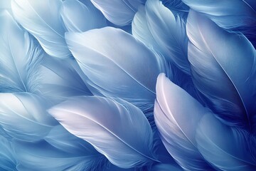 Naklejka premium Soft, light blue feathers arranged in a close-up, abstract pattern.