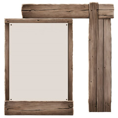 Naklejka premium A weather-beaten rustic wooden signboard with a blank surface isolated on a white and transparent background perfect for customizable clipart