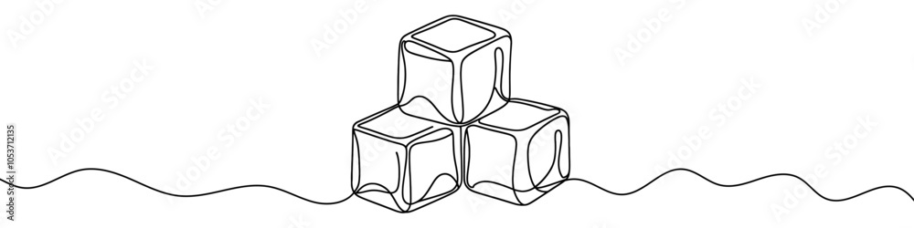 Wall mural continuous line drawing of three ice cubes melting on a surface. vector illustration.