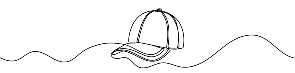 Minimalist vector illustration depicting a baseball cap with a single unbroken line