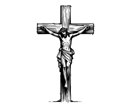 Jesus Christ on the cross symbol of sacrifice vector sketch
