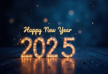 Happy new year 2025 typography greeting card, poster, banner with celebration elements. Happy new year walpaper.