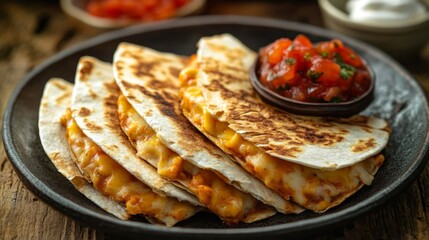 Delicious cheese quesadillas with salsa.