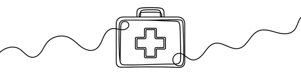 Fototapeta premium Minimalist vector illustration of a first aid kit, drawn with one continuous line