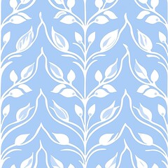 Fototapeta premium A light blue background featuring delicate white floral and leaf patterns, creating a soft, elegant, and nature-inspired design. Seamless pattern