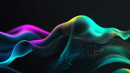 Obraz premium Vibrant Waveform Dots in Multicolor Gradient on Dark Background