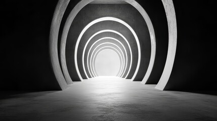 Obraz premium tunnel's mouth shrouded in darkness, light beckons from its end Light at tunnel's terminus glows invitingly