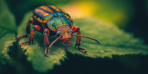 Naklejka premium Beetle Crawling on Leaf