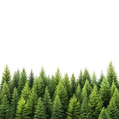 Fototapeta premium Vibrant evergreen forest against a clear sky. Lush trees symbolize growth, nature, and tranquility in a serene landscape view.