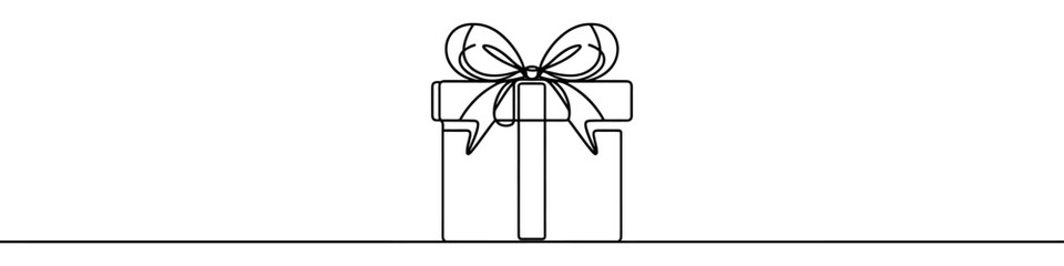 Continuous line drawing of gift box. One line drawing of gift box icon. Vector illustration. Gift box icon in one line.