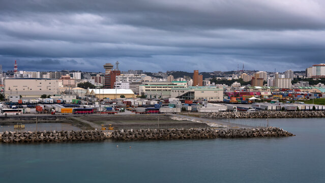 Early morning scenery of Naha Pier in Okinawa, Japan, taken in Naha City, Okinawa, Japan