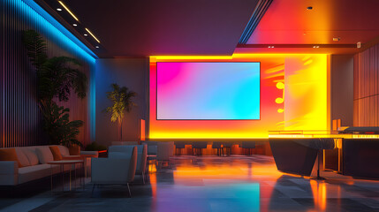 Modern Corporate Setting with Large Screen Display