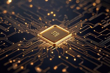 Golden Microchip and Circuit Board