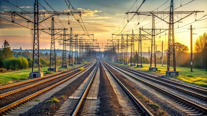 Fototapeta premium Pylons and electric cables above train tracks