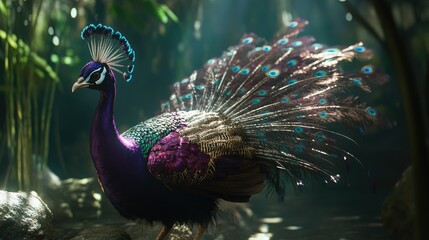 Obraz premium Majestic Peacock Displaying Colorful Feathers