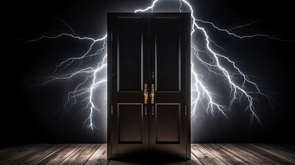 Naklejka premium Mysterious Double Door with Lightning Fury