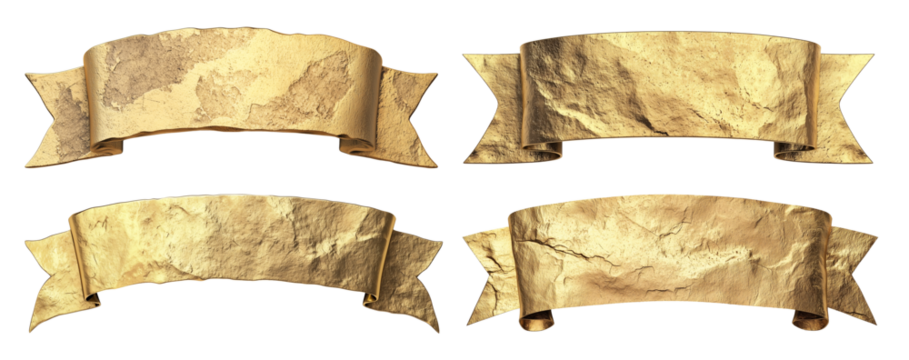 set of isolated grunge gold ribbon bow banners