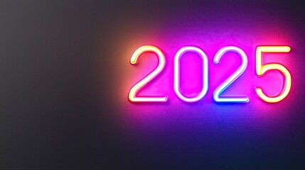 Vibrant Neon 2025 Sign on Dark Background