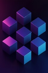 Obraz premium Cubes in different arrangement, dark blue and purple gradient color on a dark color background