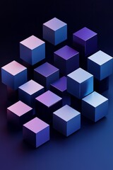 Fototapeta premium Cubes in different arrangement, dark blue and purple gradient color on a dark color background