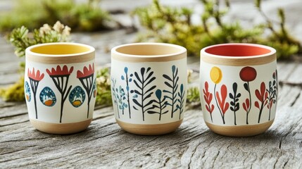 Colorful Decorative Cups with Floral Patterns